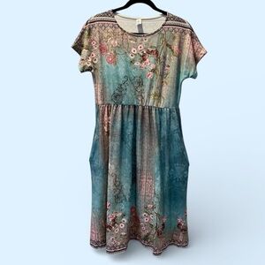 Pink Daisy Floral Multicolor Short Sleeve Dress Size 8 with Pockets